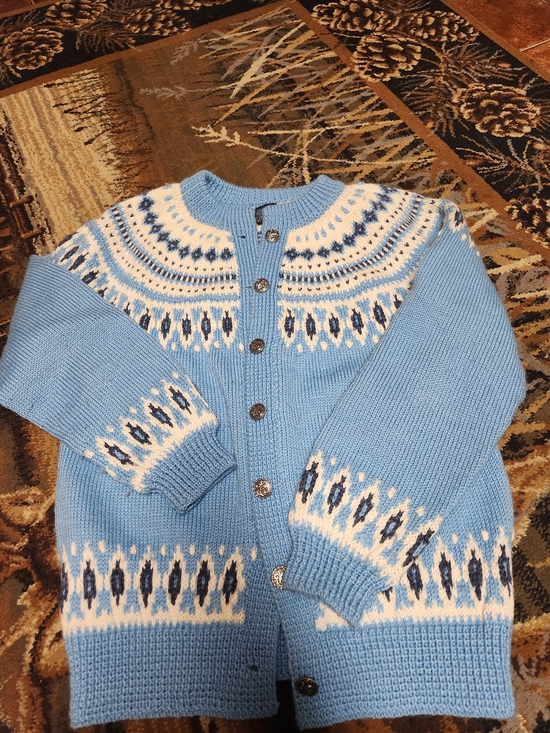Dale of Norway Sweaters - Dale of Norway Light Blue and White Fair Isle Wool Cardigan